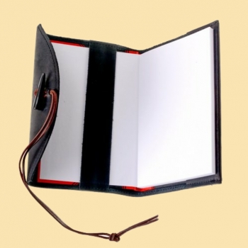 Preview: Leder-Buchhülle mit Notizbuch - groß - schwarz